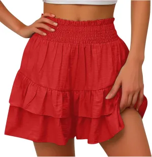 High Waisted Shorts Women Summer Ruffled Flowy Elastic Waist Mini Skirts Casual Tiered Layered Clothes Trendy 2025