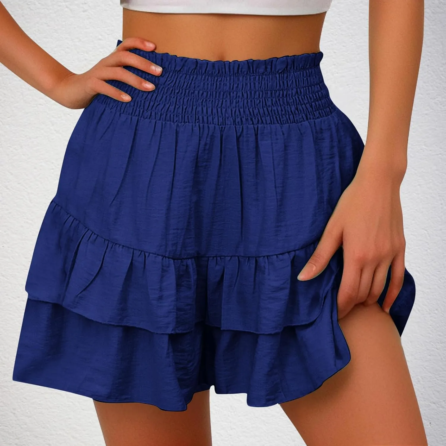 High Waisted Shorts Women Summer Ruffled Flowy Elastic Waist Mini Skirts Casual Tiered Layered Clothes Trendy 2025