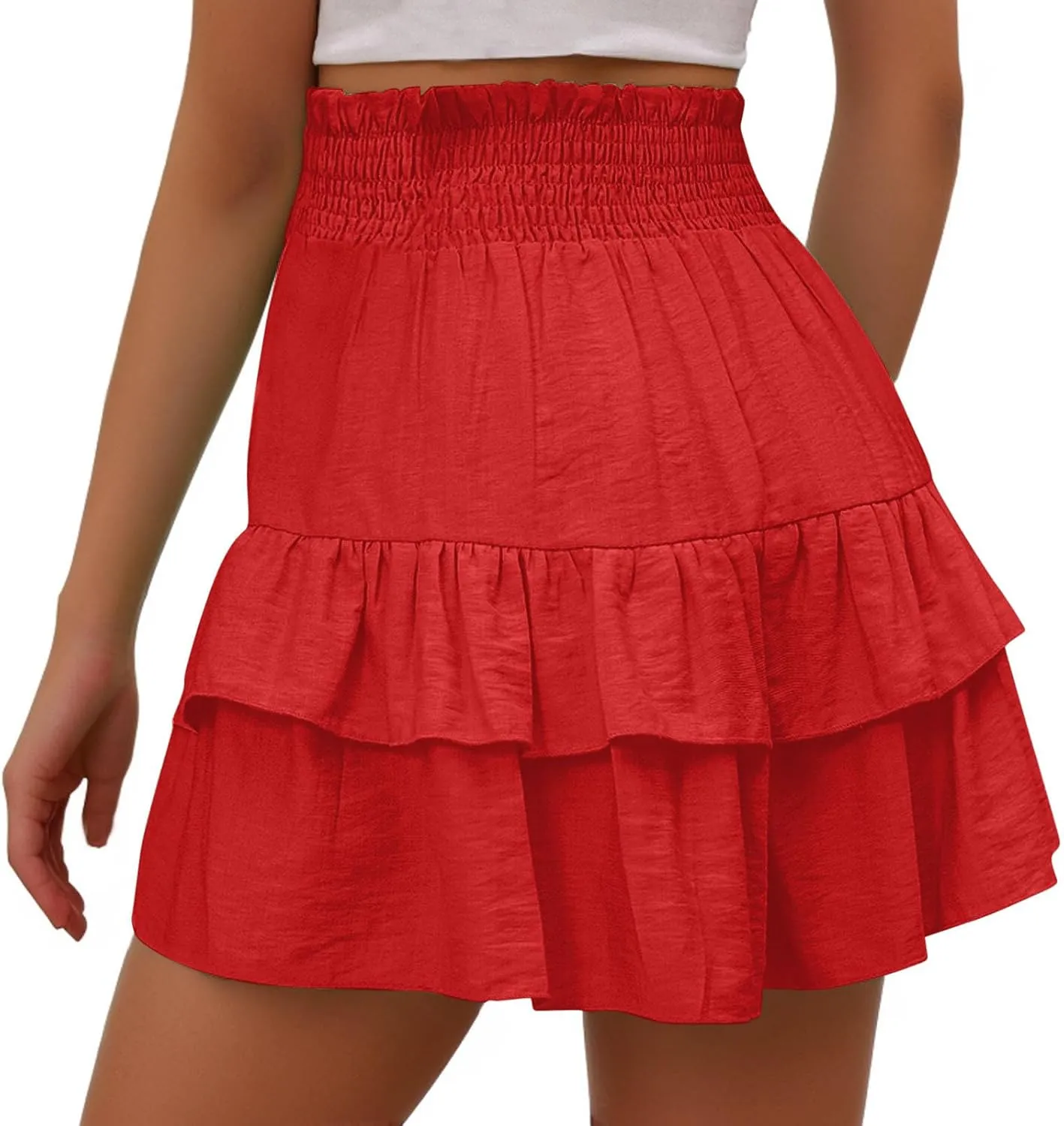 High Waisted Shorts Women Summer Ruffled Flowy Elastic Waist Mini Skirts Casual Tiered Layered Clothes Trendy 2025