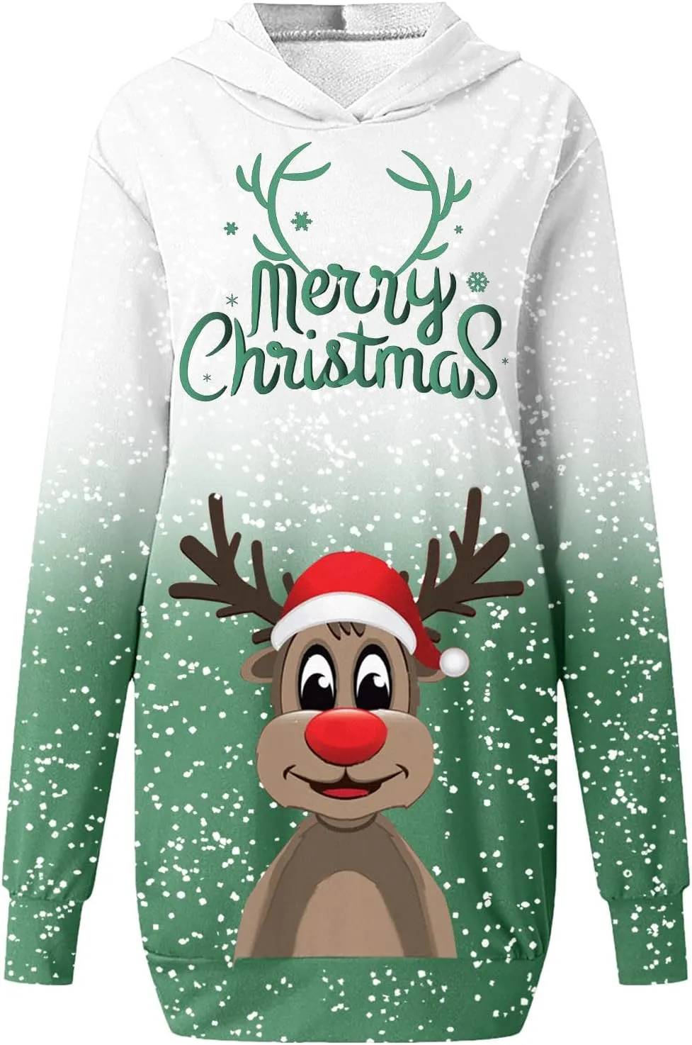 Hoodies Dress for Women Ugly Christmas Print Long Sleeve Casual Loose Long Bodycon Tunic Sweatshirt Dress with Pocket