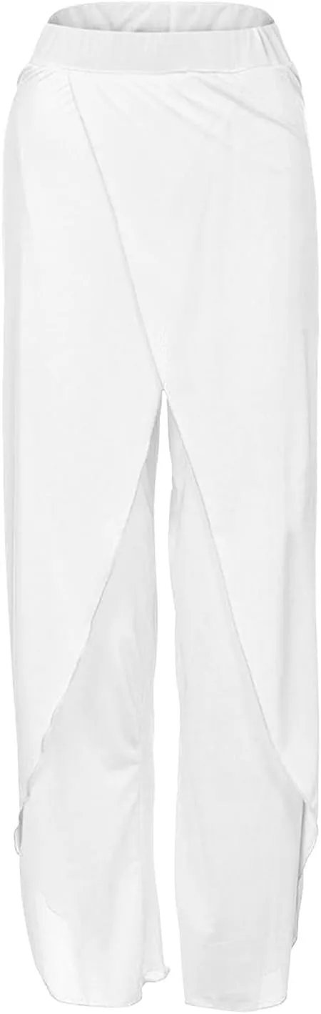 Hvyesh Wide Leg Pants for Women 2023 Summer Fashion High Waist Long Slit Flowy Flare Yoga Pant Plus Size Trousers