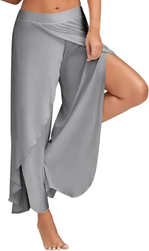 Hvyesh Wide Leg Pants for Women 2023 Summer Fashion High Waist Long Slit Flowy Flare Yoga Pant Plus Size Trousers