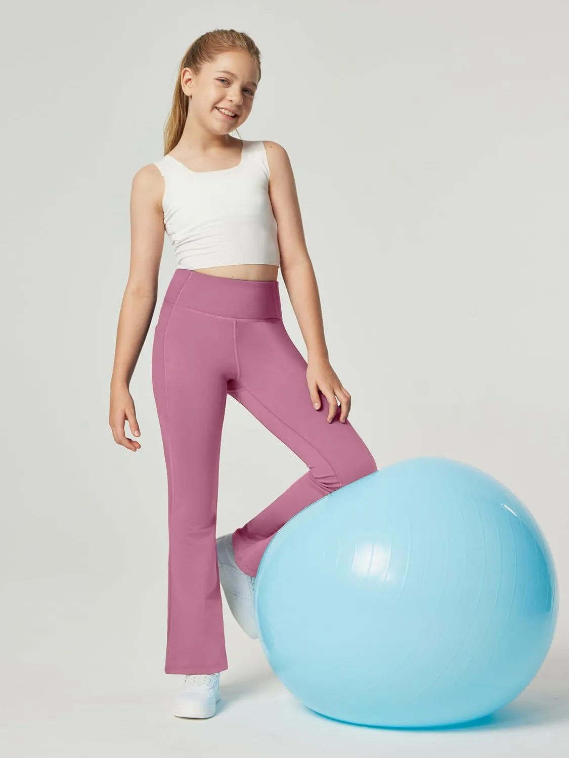 IUGA Girl's Fleece Lined Flare Leggings High Waist Bell Bottom Yoga Pants with Pockets Preppy Clothes Girls Athletic Leggings