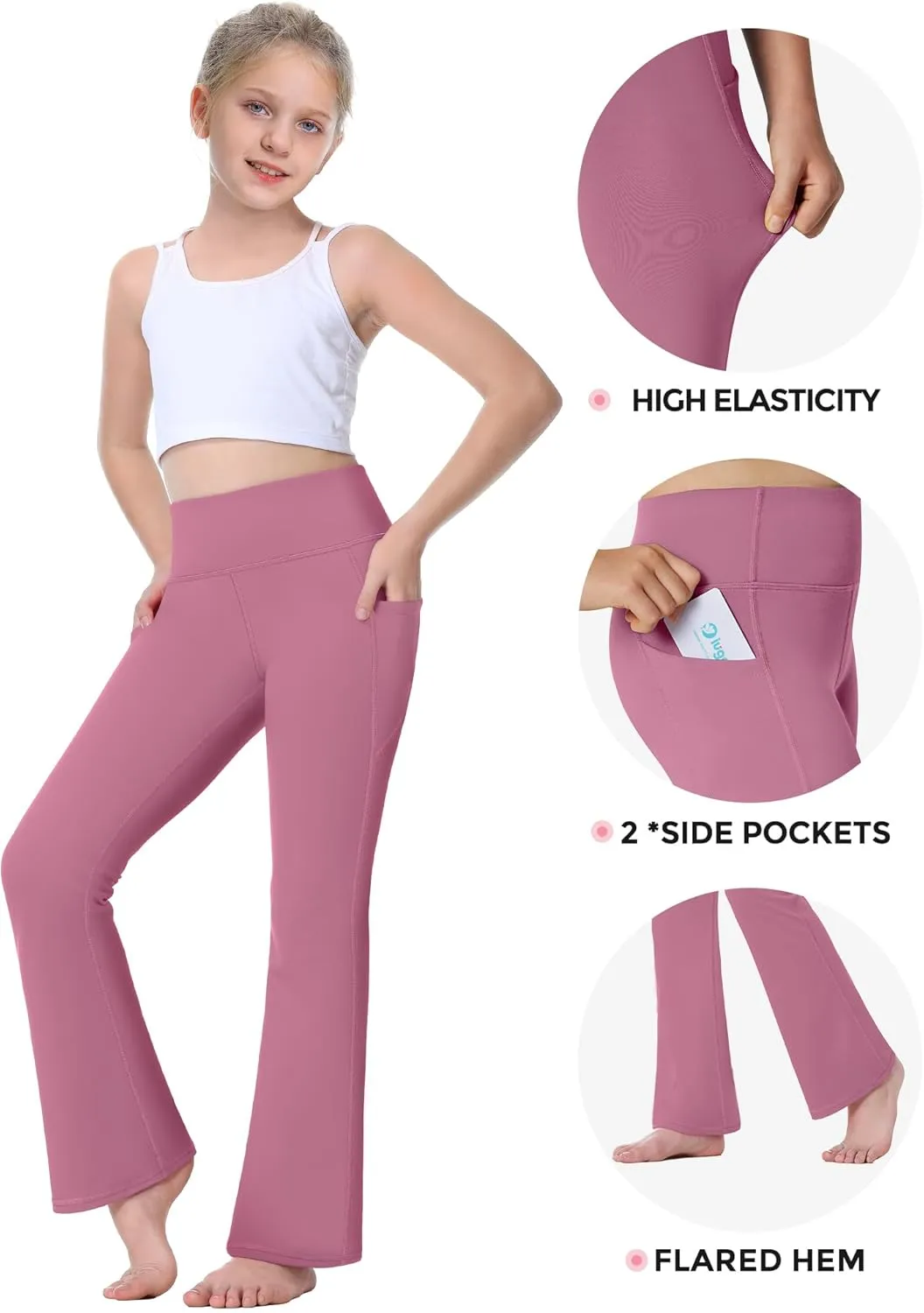 IUGA Girl's Fleece Lined Flare Leggings High Waist Bell Bottom Yoga Pants with Pockets Preppy Clothes Girls Athletic Leggings