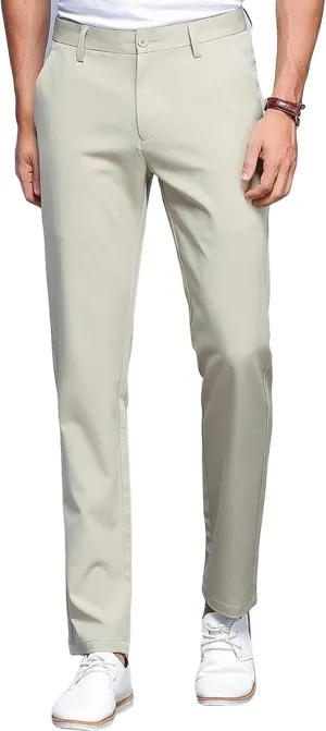 JEShifangjiusu Men's Stretch Dress Pants Slim Fit Skinny Suit Pants Chino Pants Comfort Straight Flat Front Dress Pant (35,Khaki), Khaki, 35