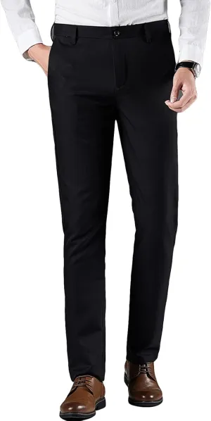 JEShifangjiusu Men's Wrinkle-Resistant Flat-Front Chino Pant Slim Fit Dress Pants Stretch Dress Pants Skinny Suit Pants, Black, 32
