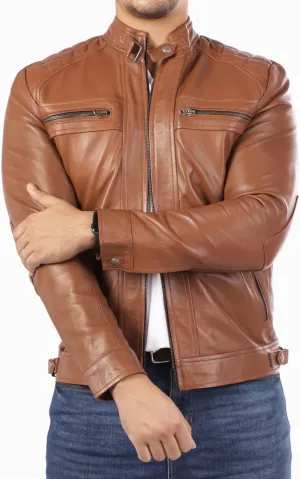Jild Signature Diamond Style Lambskin Leather Jacket Men - Premium Leather Caf Racer Vintage Look Motorcycle Jacket Men