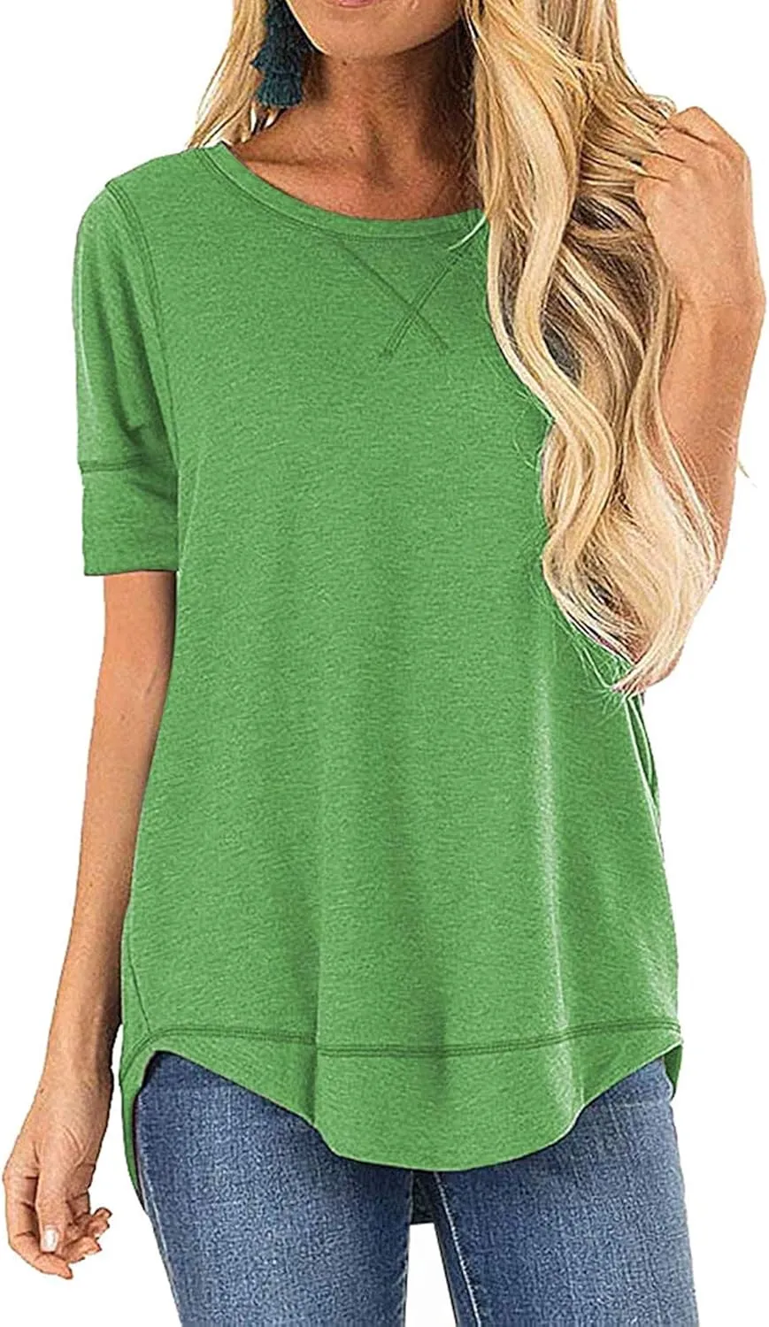 JomeDesign Summer Tops for Women Short Sleeve Side Split Casual Loose Tunic Top
