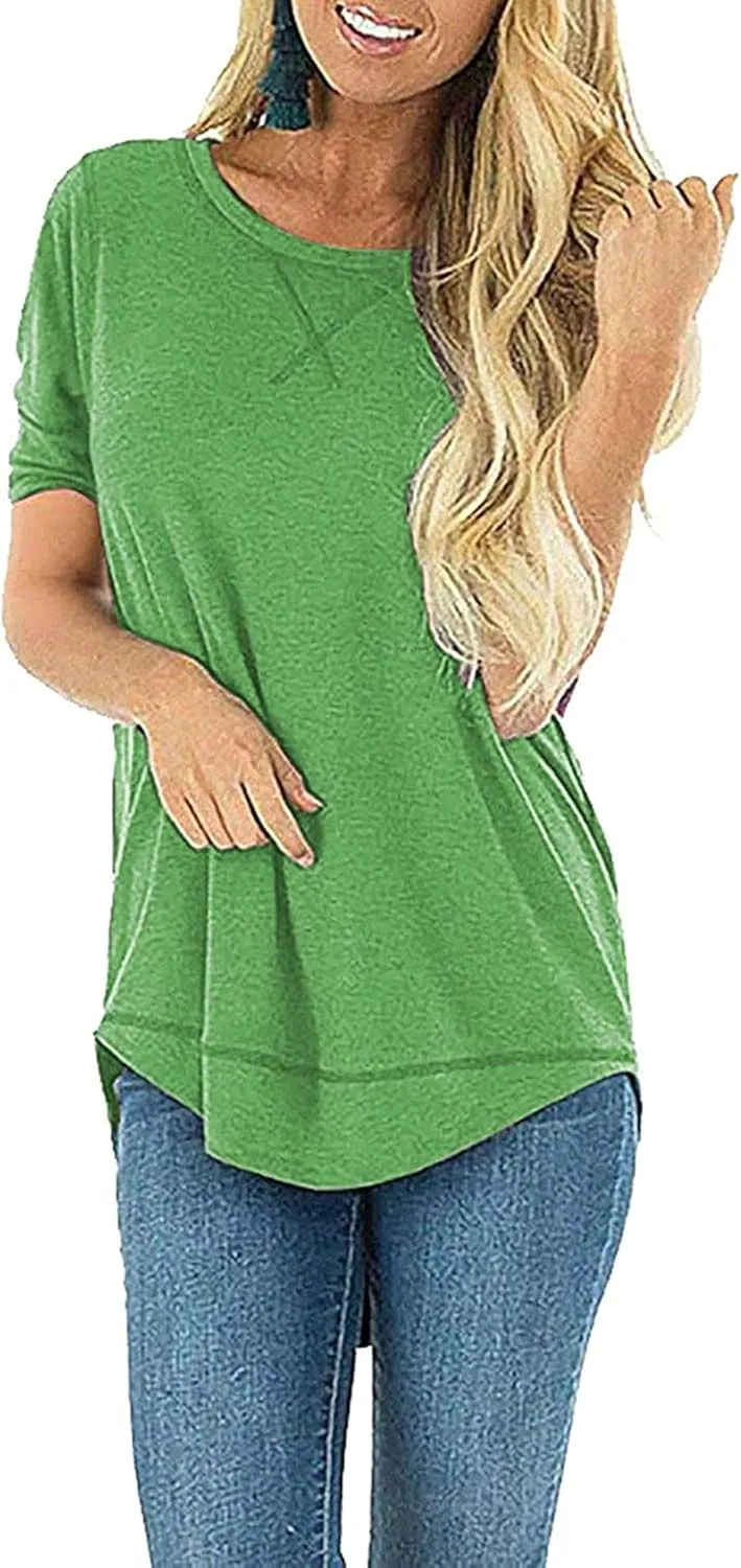JomeDesign Summer Tops for Women Short Sleeve Side Split Casual Loose Tunic Top