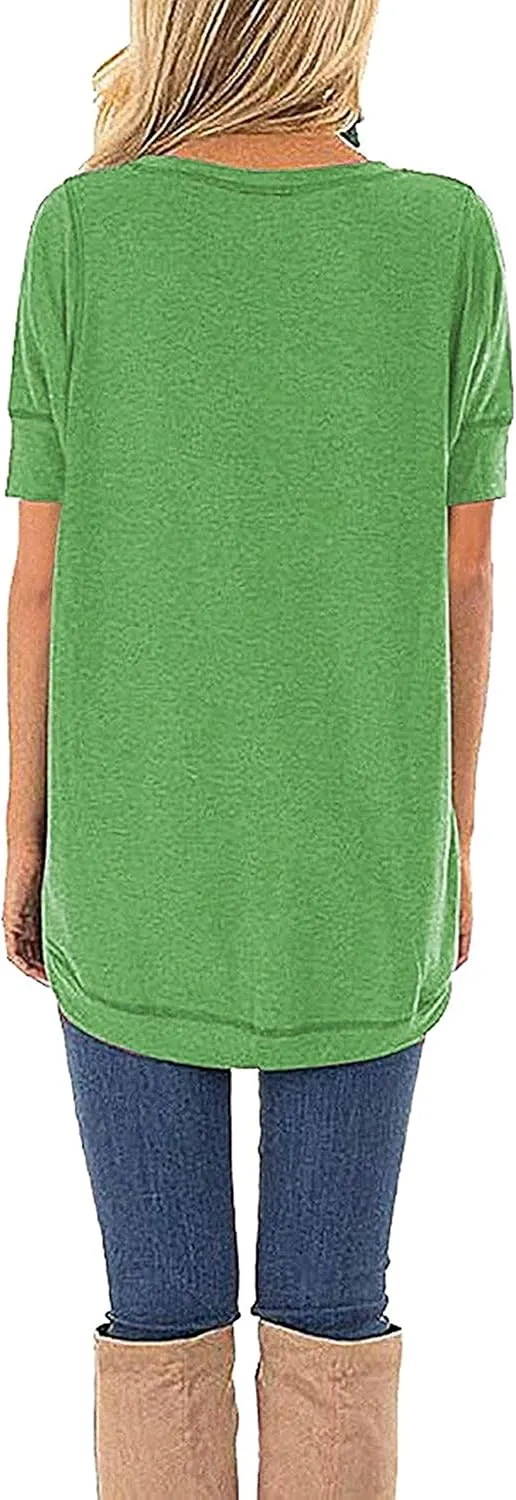 JomeDesign Summer Tops for Women Short Sleeve Side Split Casual Loose Tunic Top