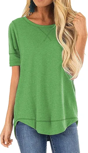 JomeDesign Summer Tops for Women Short Sleeve Side Split Casual Loose Tunic Top
