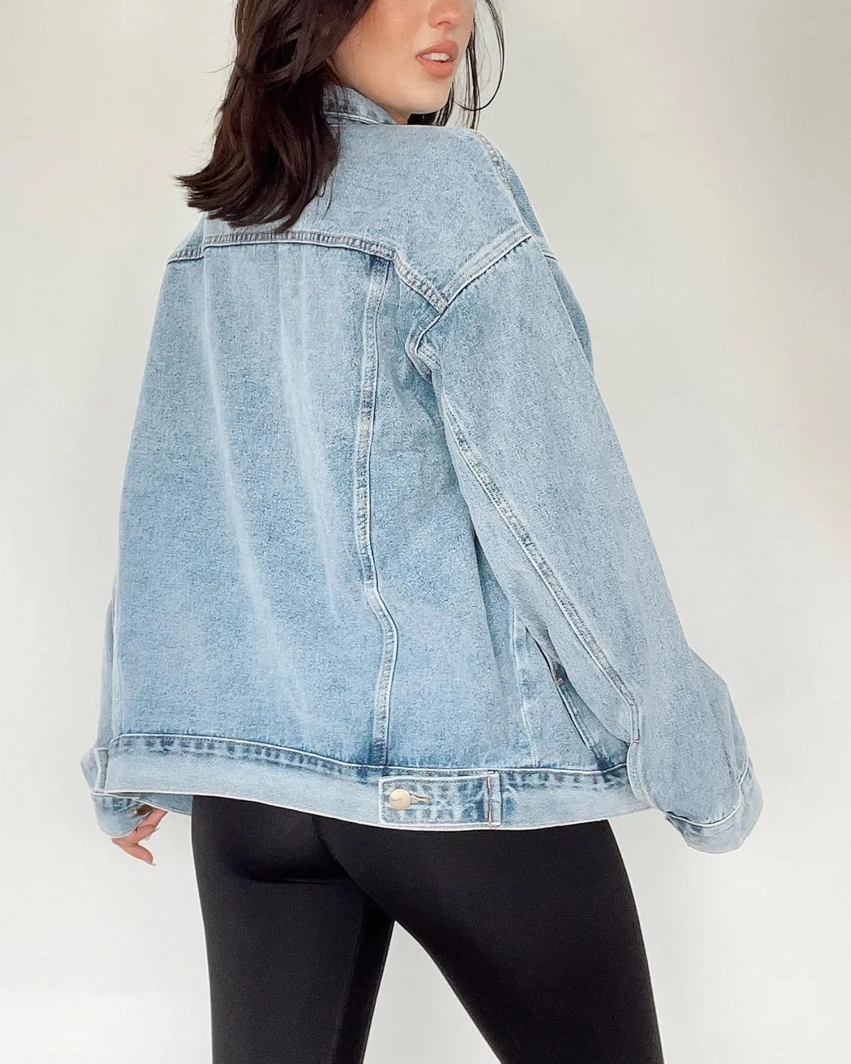 Kedera Women's Oversized Jean Jacket Long Blue Denim Jacket Long Sleeve Button Down Trucker Jacket Shacket Fall Coats