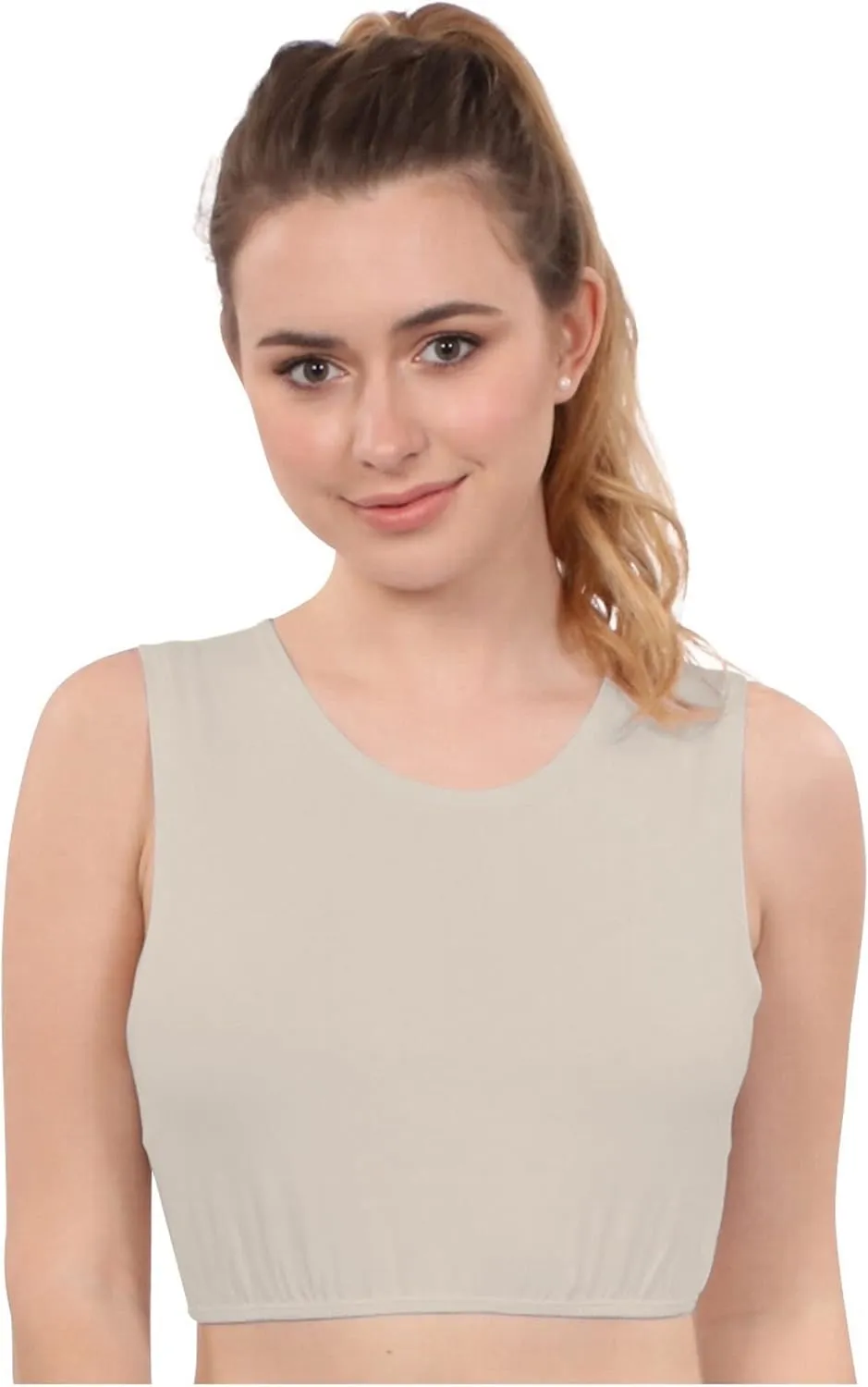 Kosher Casual Modest High Neck Crop Tank, Womens Sleeveless Full Shoulder Top