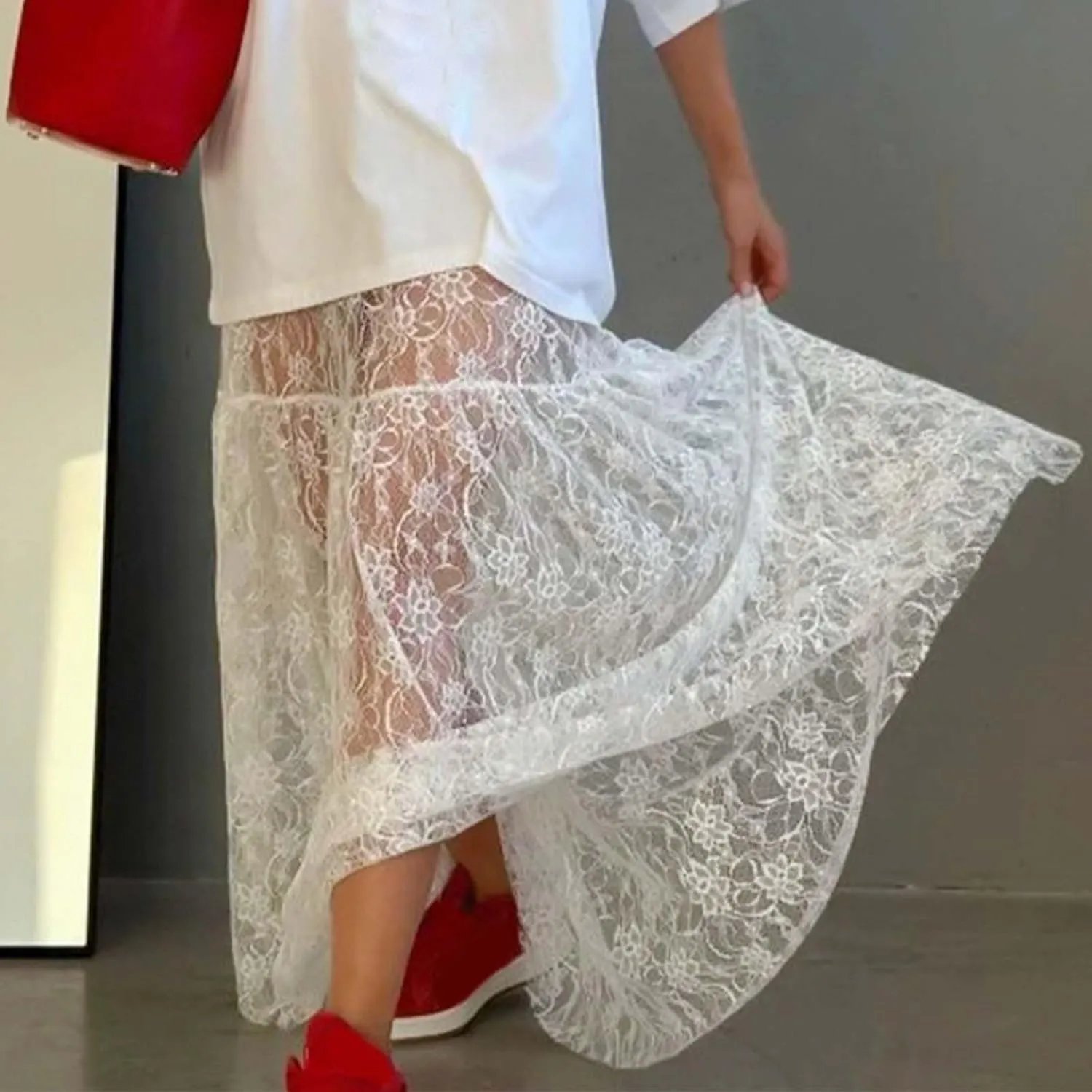 Lace Jacquard High Waist Maxi Skirt for Women | Stylish Loose Fit Long Dress Skirt