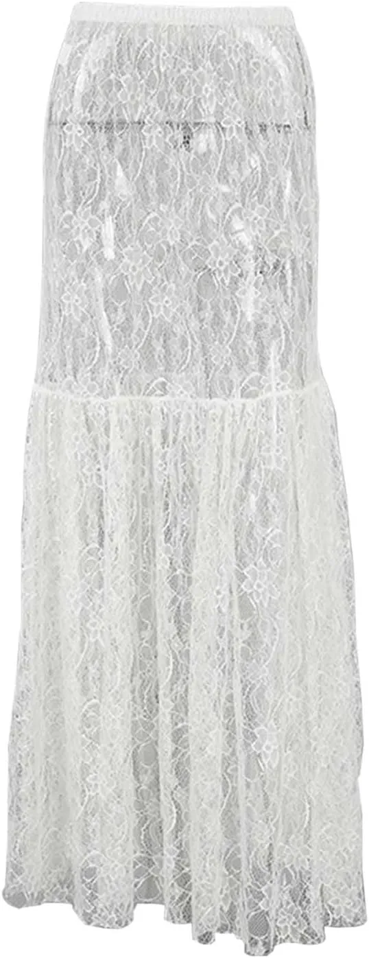 Lace Jacquard High Waist Maxi Skirt for Women | Stylish Loose Fit Long Dress Skirt