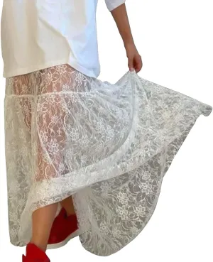 Lace Jacquard High Waist Maxi Skirt for Women | Stylish Loose Fit Long Dress Skirt