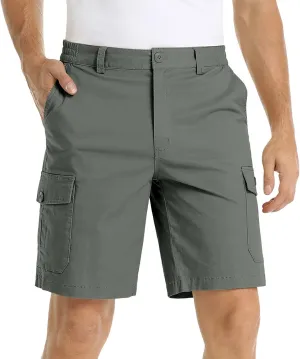 LCMTWX Mens Casual Shorts with Multiple Pockets for Comfort and Lightweight Twill Cotton Elastic Waist Casual Shorts for
