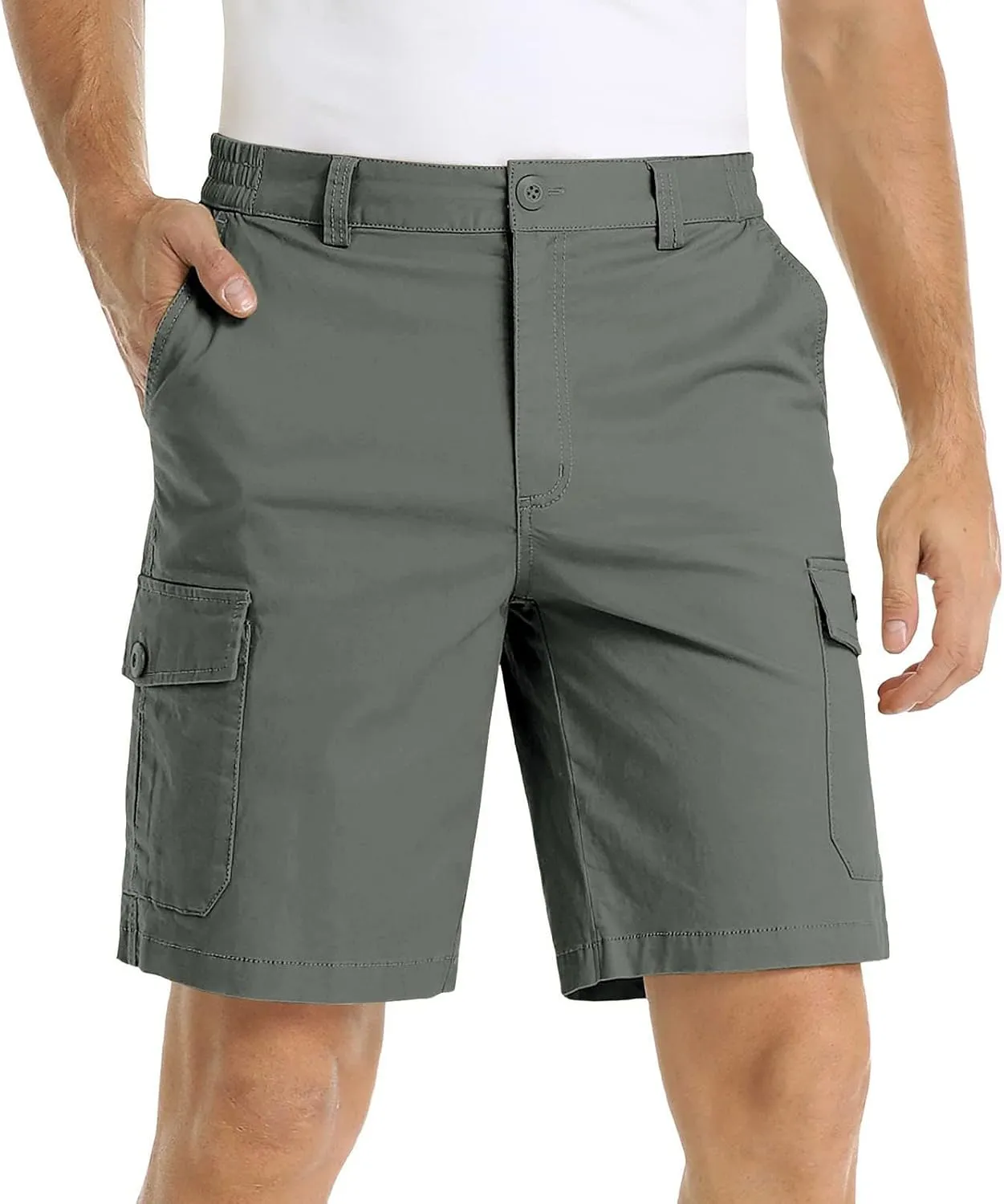 LCMTWX Mens Casual Shorts with Multiple Pockets for Comfort and Lightweight Twill Cotton Elastic Waist Casual Shorts for