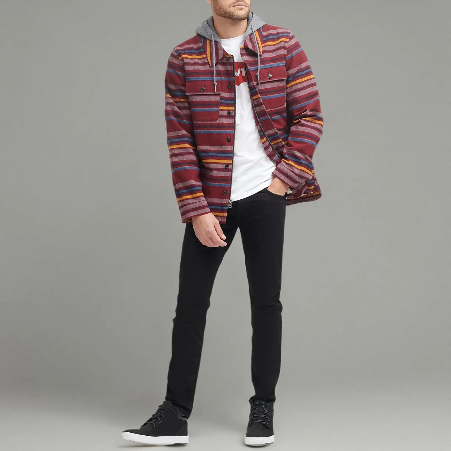 Levi's Mens Plaid Sherpa Lined Hooded Shirt Jacket (Regular & Big & Tall Sizes)