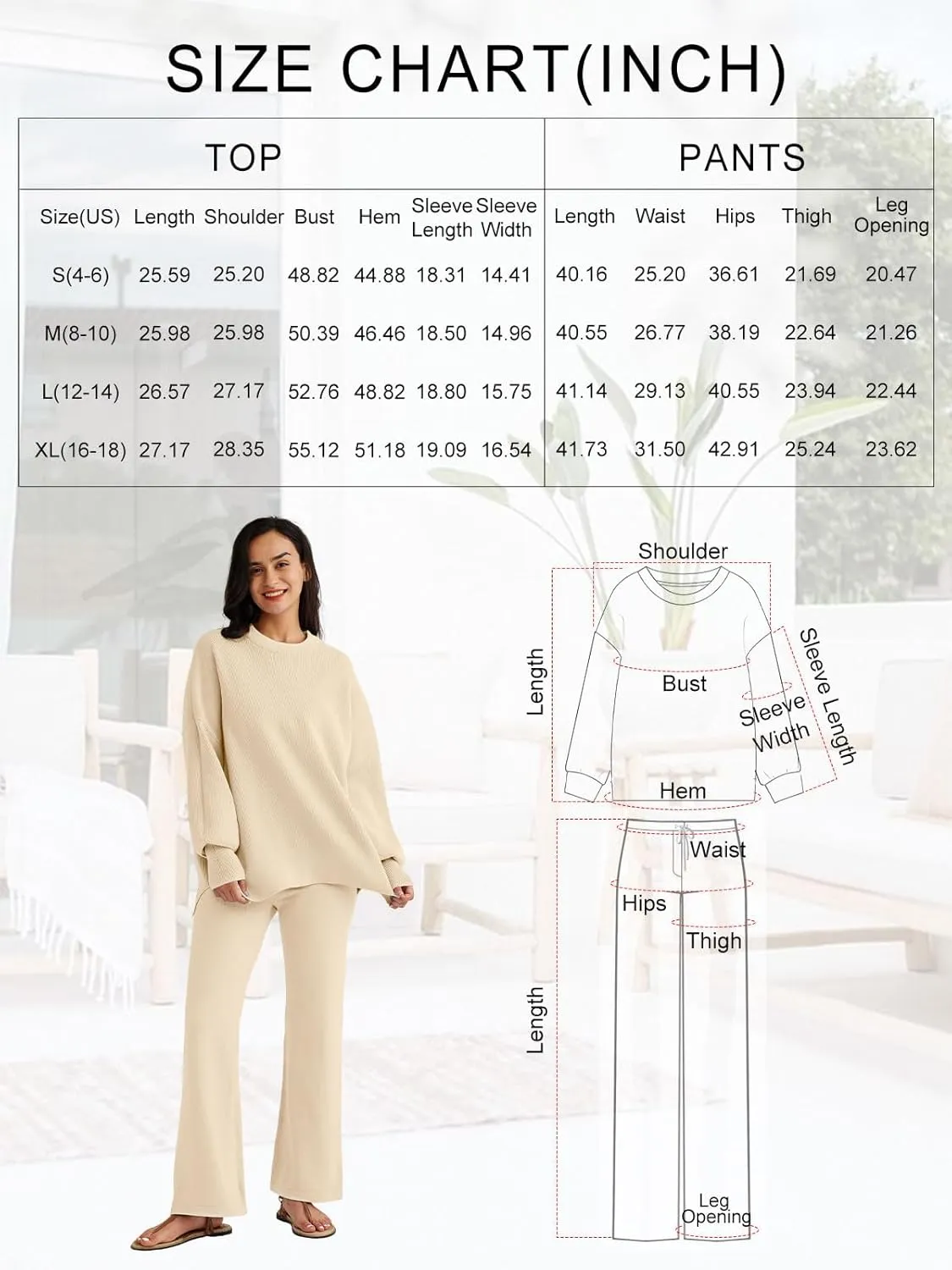 LILLUSORY Women 2 Piece Outfits Sweatsuit Oversized Knit Pullover Sweater Tops Wide Leg Pants Lounge Set