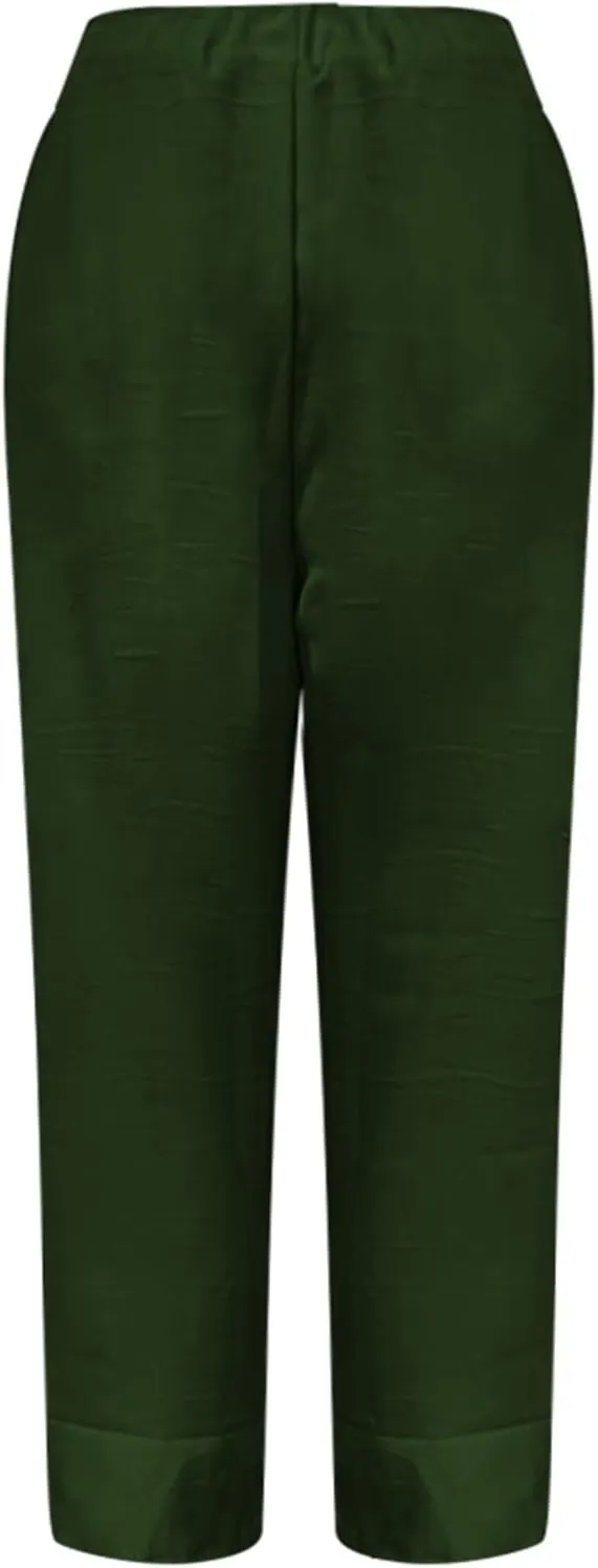 Linen Capri Pants for Women Drawstring Waisted Straight Wide Leg Lounge Pant Striped Spring Summer Beach Trousers