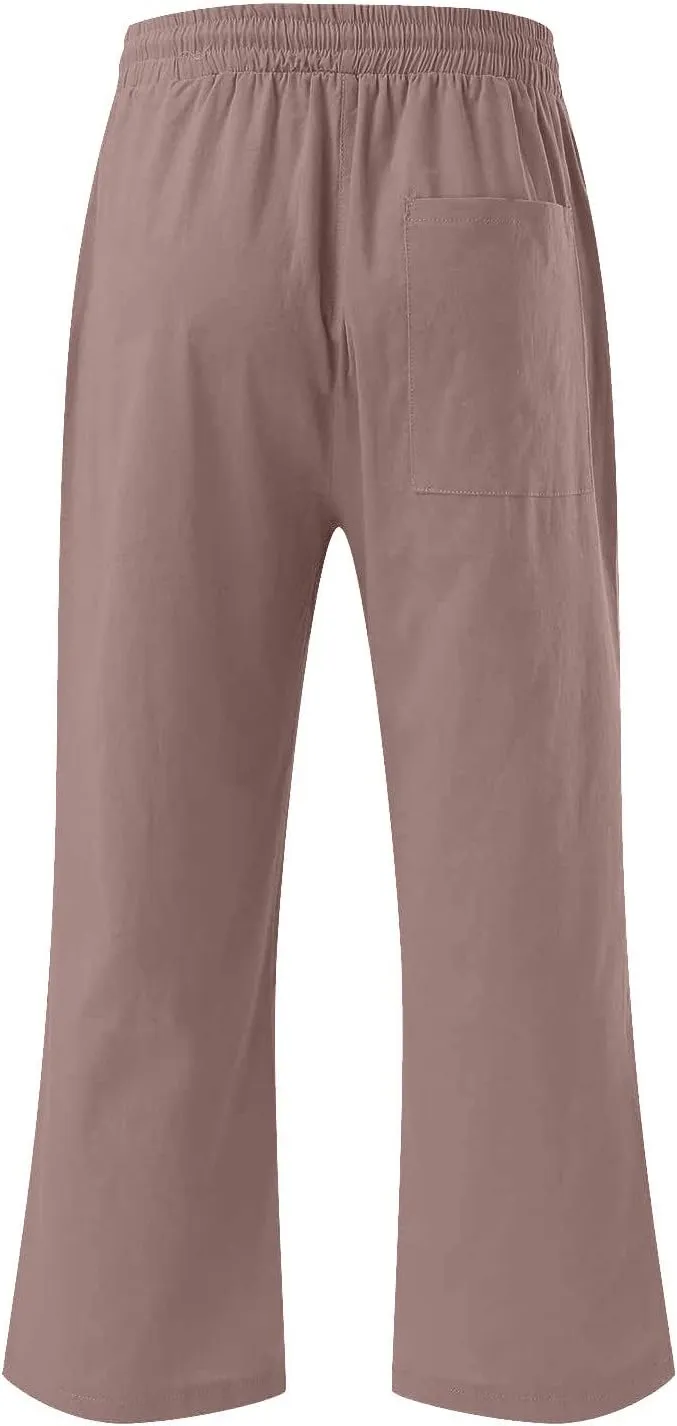 Linen Capris Pants for Women Casual Summer Cotton Linen Pants Drawstring Straight Leg Beach Cropped Pants 2025