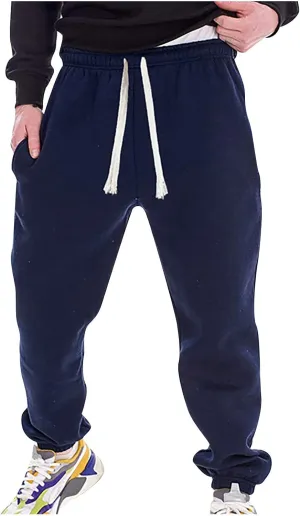 Linen Pants for Men Causal Loose Drawstring Elastic Waist Plush Thickened Solid Sweatpants Athletic-Fit Trousers