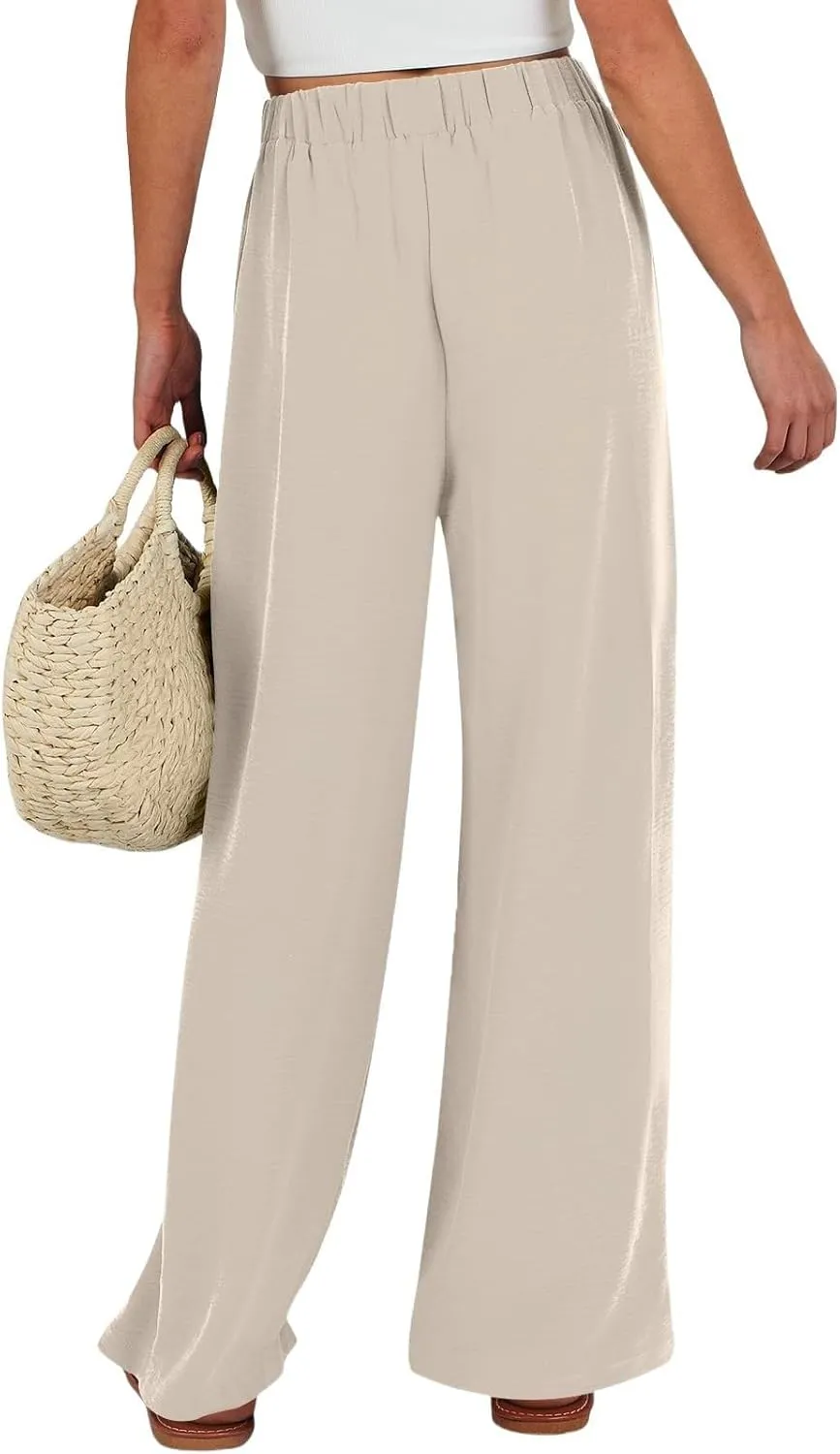 Linen Pants for Women 2025 Summer High Waisted Wide Leg Palazzo with Pockets Casual Loose Fit Flowy Beach Trousers