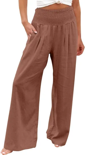 Linen Pants Women 2025 Summer Flowy Palazzo Pants Wide Leg Beach Pants High Waisted Lounge Vacation Trousers