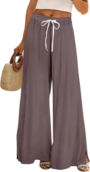 Linen Pants Women High Waisted Wide Leg Pants Drawstring Palazzo Lounge Pant Summer Beach Vacation Trousers