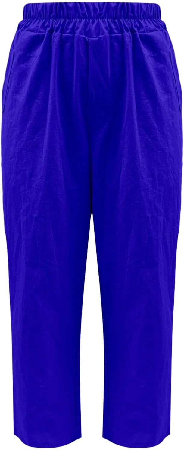 Linen Pants Women Summer Wide Leg Pant Drawstring Elastic Waist Pants High Waisted Lounge Beach Trousers with Pocket