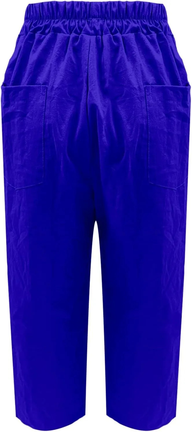 Linen Pants Women Summer Wide Leg Pant Drawstring Elastic Waist Pants High Waisted Lounge Beach Trousers with Pocket