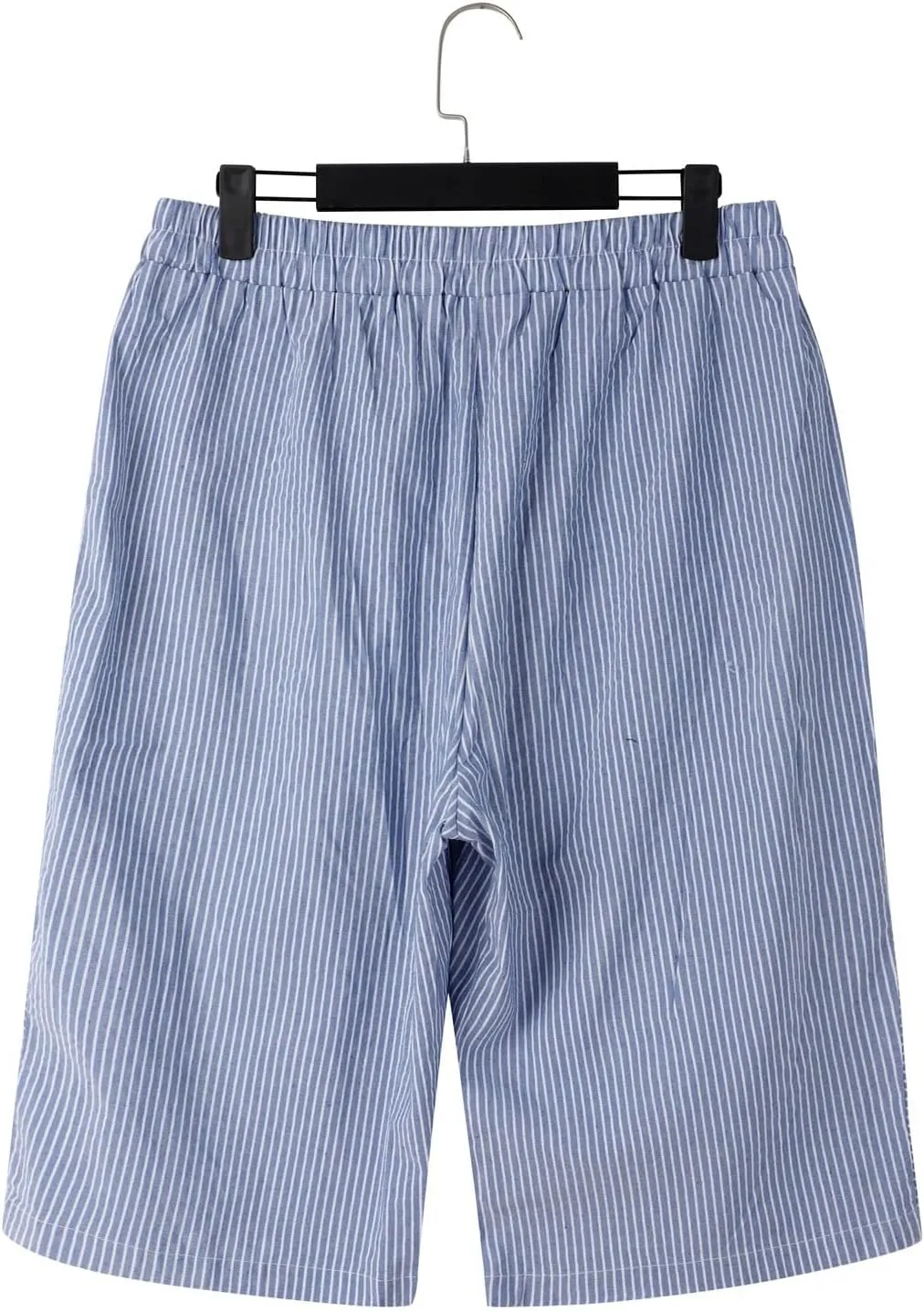 Linen Shorts for Women Knee Length Drawstring Elastic Waist Side Cutout Bermuda Shorts Pockets Summer Casual Shorts