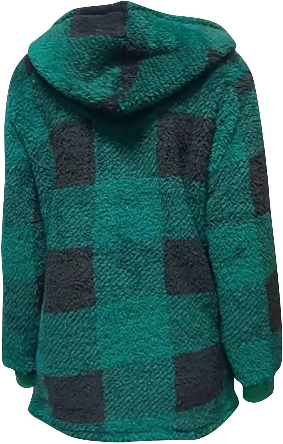 Long Winter Coats for Women Plaid Fuzzy Fleece Plus Size Zip Up Hoodies Casual Comfy Faux Fur Jacket with Pockets