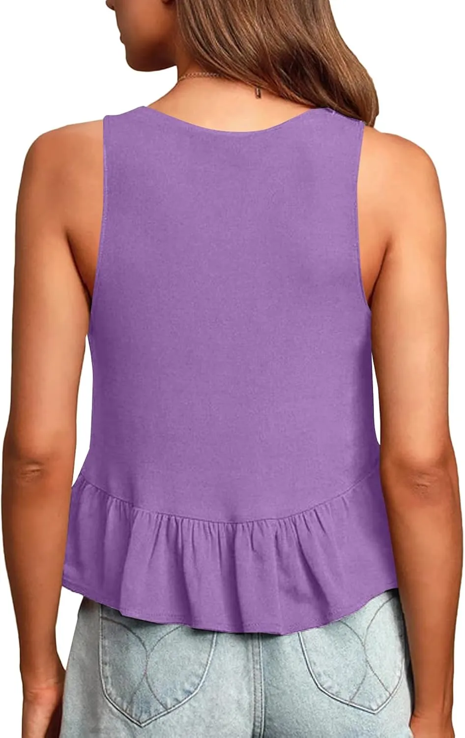 LYANER Women's Casual V Neck Peplum Ruffle Hem Sleeveless Babydoll Tank Top