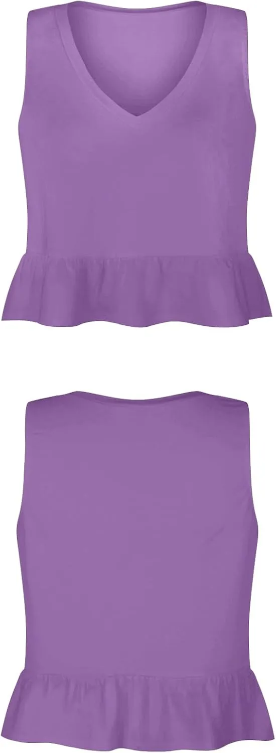 LYANER Women's Casual V Neck Peplum Ruffle Hem Sleeveless Babydoll Tank Top
