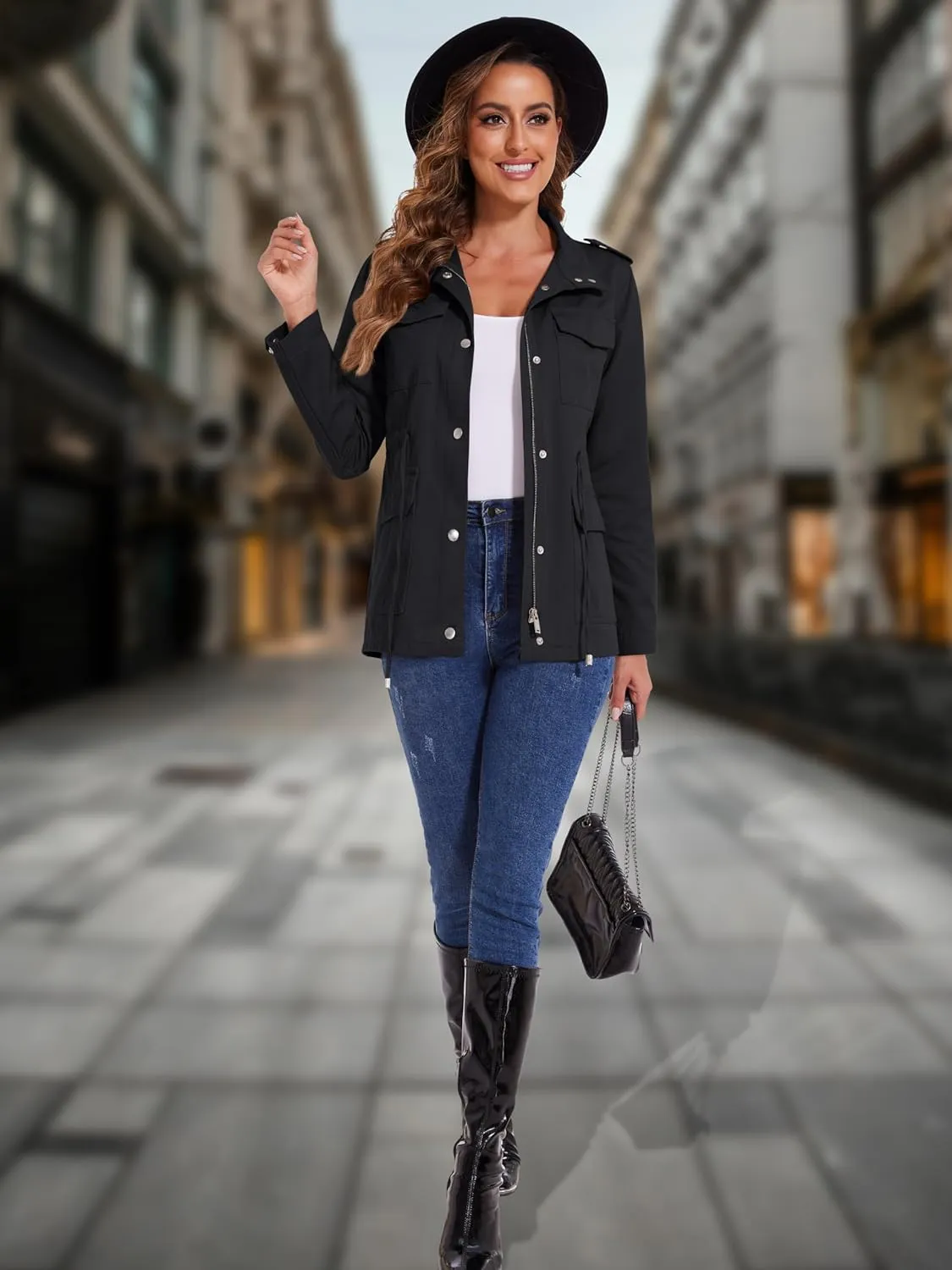 MAGCOMSEN Women's Utility Jackets Lightweight Anorak Drawstring Waist Zip Up Field Military Casual Coat with 4 Pockets