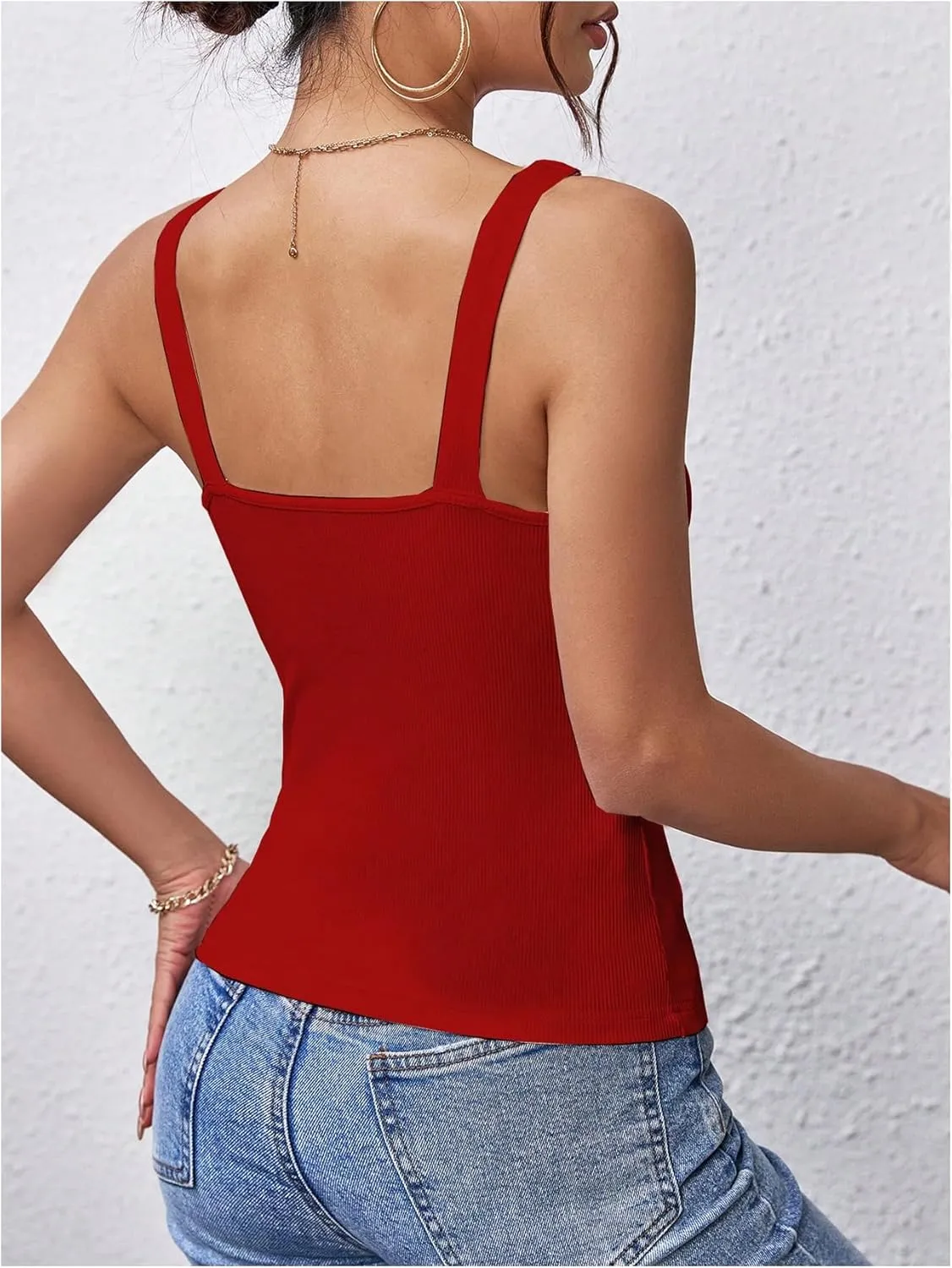 MakeMeChic Women's Casual Solid Spaghetti Strap Sleeveless Camisole Tops Ribbed Knit Tank Top