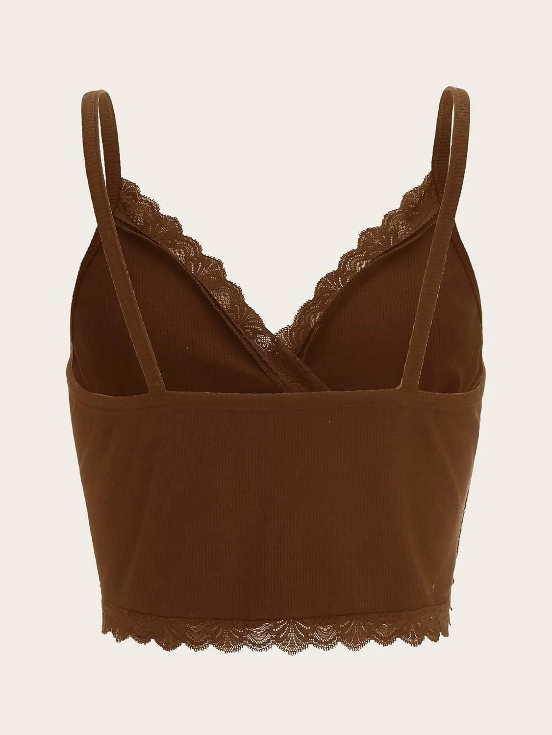 MakeMeChic Women's Y2K Lace Trim V Neck Sleeveless Cami Crop Top Camisole