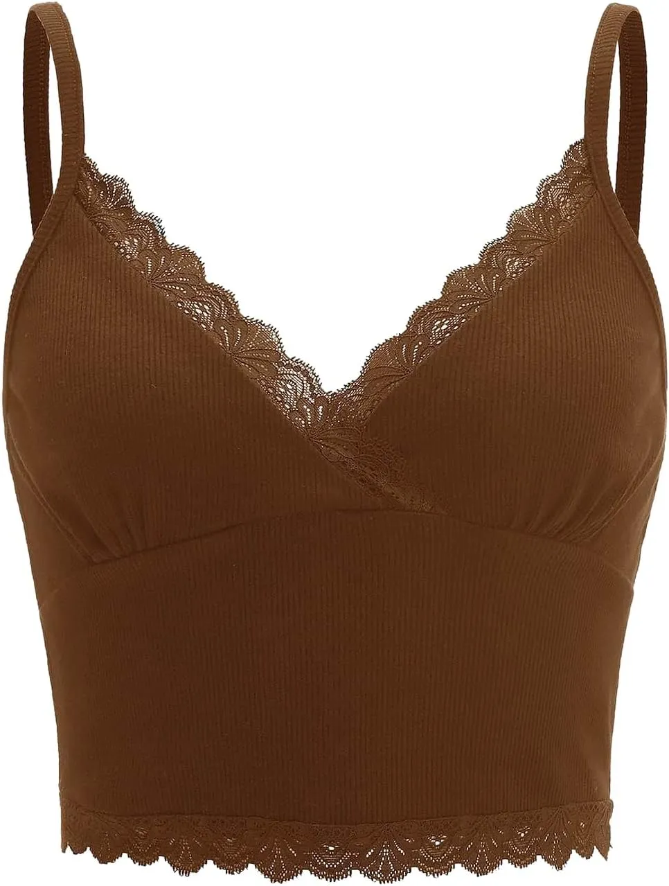 MakeMeChic Women's Y2K Lace Trim V Neck Sleeveless Cami Crop Top Camisole