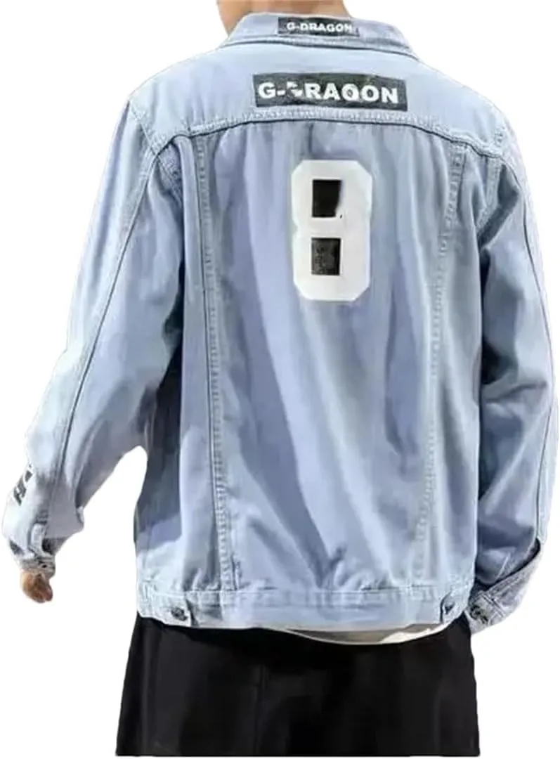 Male Jean Coat With Hole Ripped Men's Denim Jacket Light Piece Vintage Korea Loose Washed Outwear