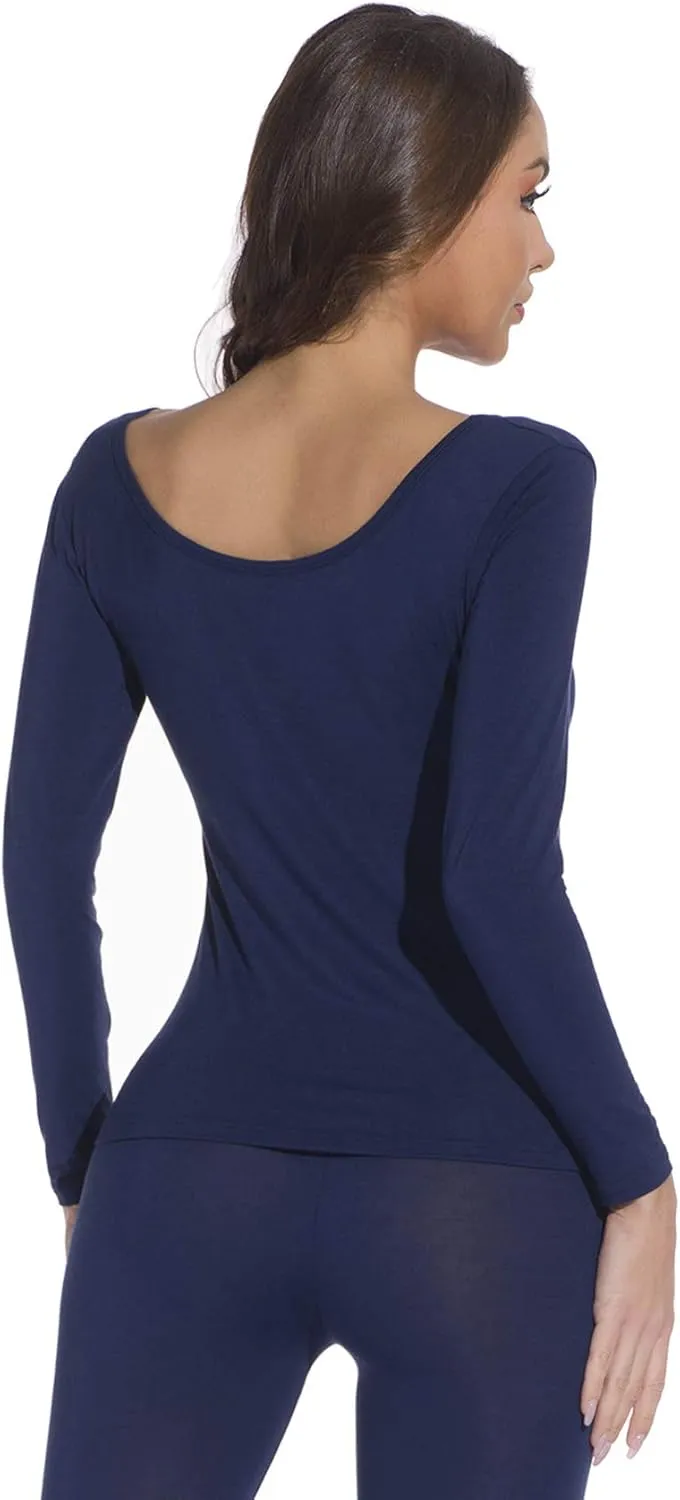 Mcilia Women's Ultrathin Modal Thermal Baselayer Top Scoop Neck Long Sleeve Undershirt