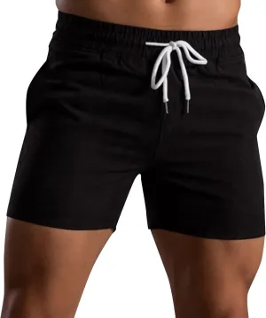 Men Shorts Mid Rise Drawstring Elastic Waisted Slim Fit Short Pants Causal Summer Homewear Solid Color Fitness Shorts