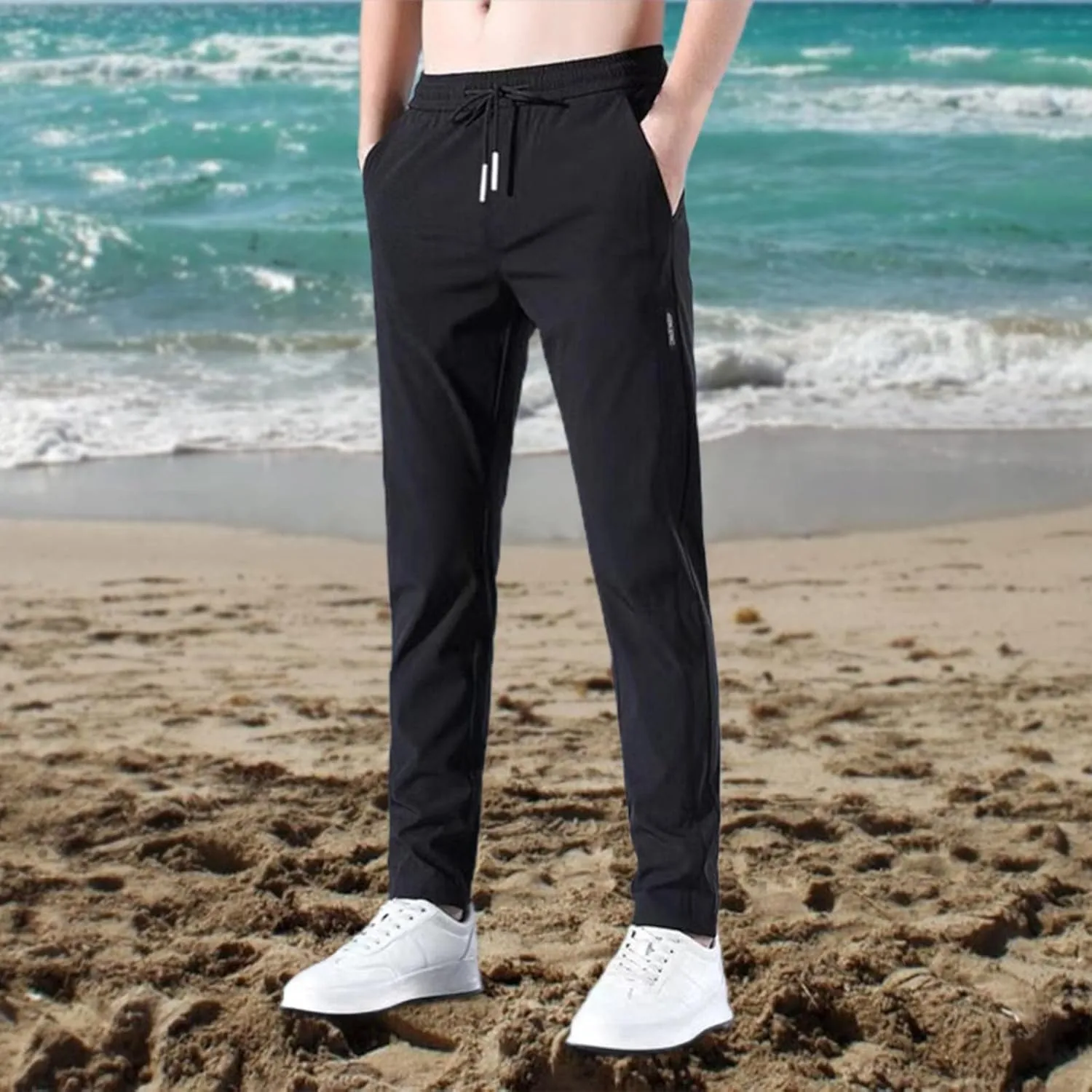 Men's 2023 Trendy Linen Pants Cargo Straight Pants Lightweight Fast Dry Loose Fit Jogger Summer Ice Silk Trouser