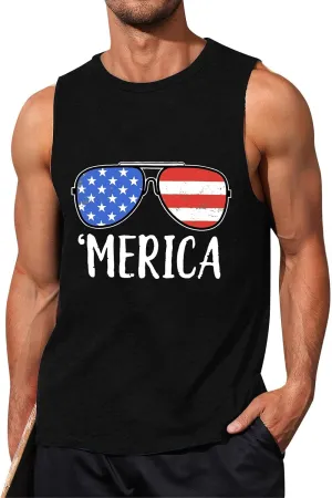 Mens American Flag Tank Top Sleeveless 4th of July Independence Day Tops