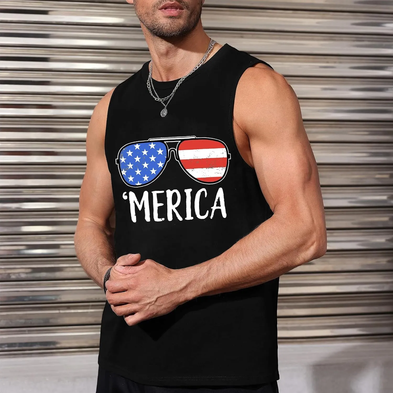 Mens American Flag Tank Top Sleeveless 4th of July Independence Day Tops