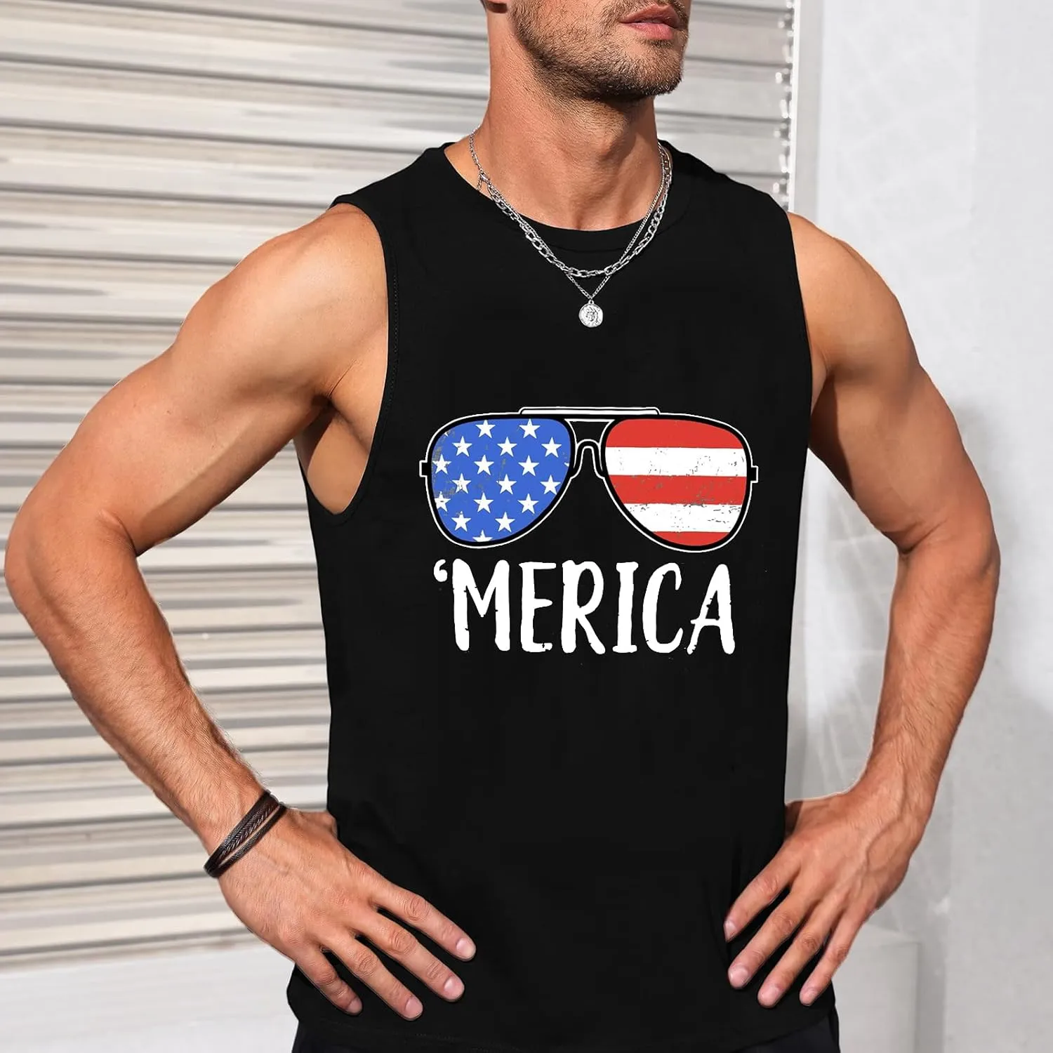 Mens American Flag Tank Top Sleeveless 4th of July Independence Day Tops
