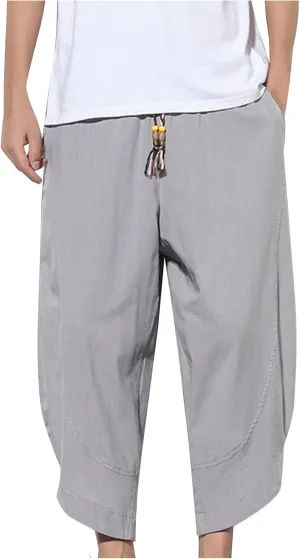 Mens Baggy Pants Drawstring Cotton Linen Wide Leg Yoga Pants Solid Color Baggy Pants