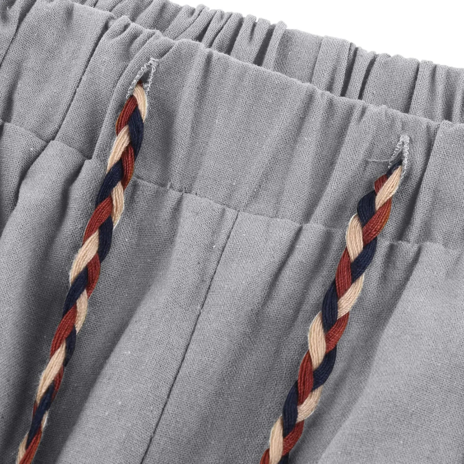 Mens Baggy Pants Drawstring Cotton Linen Wide Leg Yoga Pants Solid Color Baggy Pants