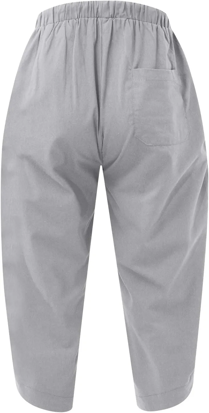 Mens Baggy Pants Drawstring Cotton Linen Wide Leg Yoga Pants Solid Color Baggy Pants
